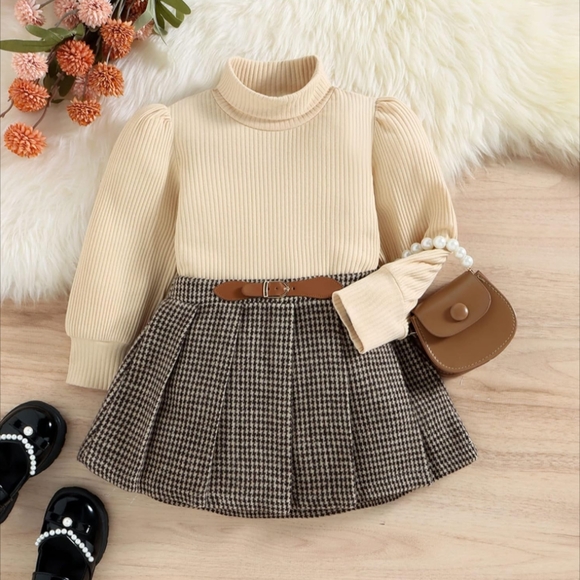 Toddler Girl Trendy Ruffled Ribbed Long-sleeve Tee and Plaid Skirt, NWT - Picture 6 of 8